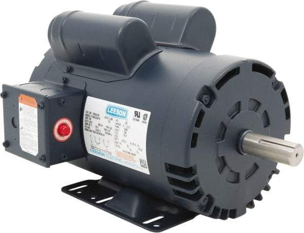 Leeson - 5 Max hp, 3,600 Max RPM, Electric AC DC Motor - 230 V Input, Single Phase, 145T Frame, 7/8" Shaft Diam, Rigid Base Mount, ODP Enclosure - Exact Tool & Supply