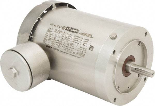 Leeson - 1 Max hp, 1,800 Max RPM, Premium Efficient Electric AC DC Motor - 230/460 V Input, Three Phase, 56C Frame, 5/8" Shaft Diam, C-Face Mount, TEFC Enclosure - Exact Tool & Supply