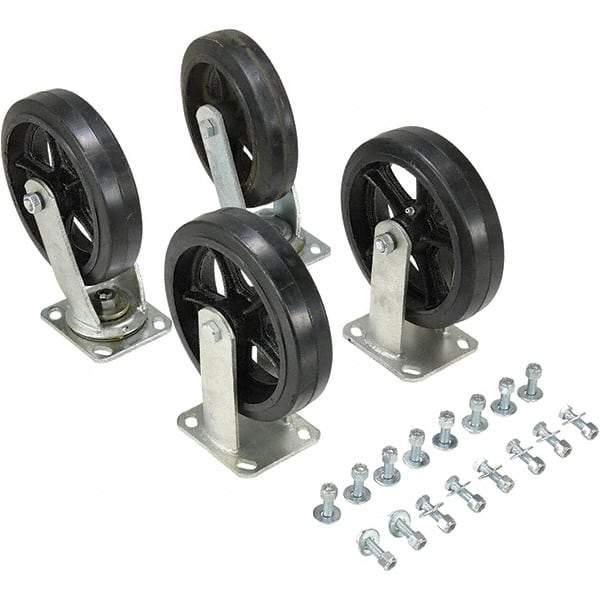 Vestil - 8" Diam x 2" Wide, Mold on Rubber (2) Rigid (2) Swivel Caster - 2,400 Lb Capacity, Top Plate Mount, 4" x 4-1/2" Plate - Exact Tool & Supply