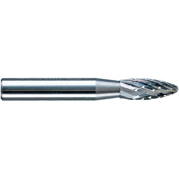 PFERD - 1/4" Cut Diam, 1/4" Shank Diam, Flame Head Diamond Cut Burr - Tungsten Carbide, 5/8" LOC, 1-15/16" OAL - Exact Tool & Supply