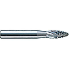 PFERD - 1/4" Cut Diam, 1/4" Shank Diam, Flame Head Diamond Cut Burr - Tungsten Carbide, 5/8" LOC, 1-15/16" OAL - Exact Tool & Supply