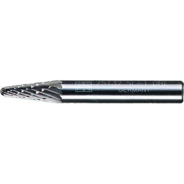 PFERD - 1/4" Cut Diam, 1/4" Shank Diam, 14° Taper Head Double Cut Burr - Tungsten Carbide, 5/8" LOC, 1-15/16" OAL - Exact Tool & Supply