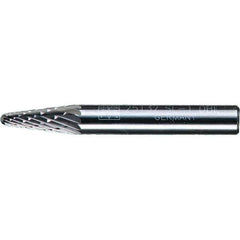 PFERD - 1/4" Cut Diam, 1/4" Shank Diam, 14° Taper Head Double Cut Burr - Tungsten Carbide, 5/8" LOC, 1-15/16" OAL - Exact Tool & Supply
