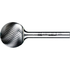 PFERD - 1" Cut Diam, 1/4" Shank Diam, Ball Head Single Cut Burr - Tungsten Carbide, 5/16" LOC, 2-1/16" OAL - Exact Tool & Supply