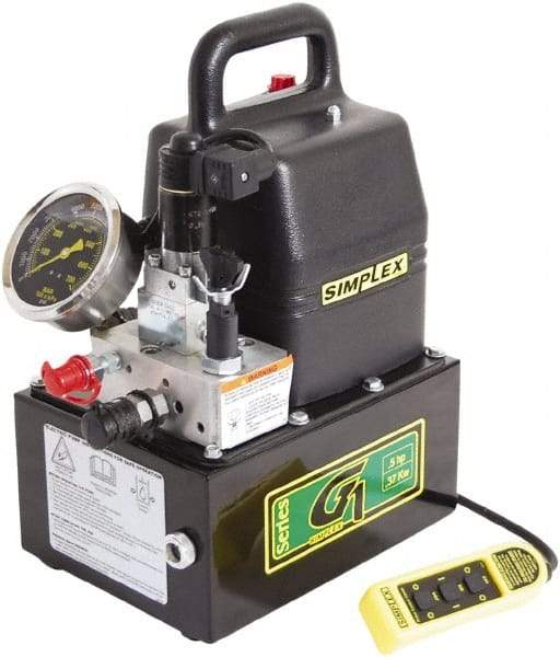 TK Simplex - 10,000 psi Electric Hydraulic Pump & Jack - 1 Gal Oil Capacity, 3-Way, 3 Position Valve, Use with Single Acting Cylinders, Advance, Hold & Retract - Exact Tool & Supply