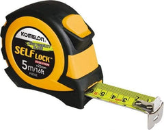 Komelon - 16' x 25mm Yellow Steel Blade Tape Measure - 5mm Graduation, Inch/Metric Graduation Style, Yellow/Black ABS Plastic Case - Exact Tool & Supply