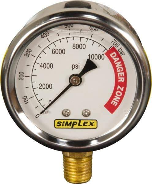 TK Simplex - Hydraulic Pressure Gages & Adapters Type: Liquid-Filled Gauge Pressure Rating: 0 - 10000 - Exact Tool & Supply