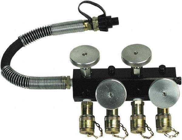 TK Simplex - 3/8" Inlet, 3/8" Outlet Manifold - 9" Long x 3-1/2" Wide x 3" High, 10,000 Max PSI, 1 Inlet Port, 4 Outlet Ports - Exact Tool & Supply
