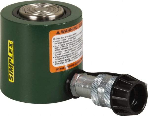 TK Simplex - 1-3/4" Stroke, 20 Ton Portable Hydraulic Low Profile Cylinder - 4.43 Sq In Effective Area, 7.8 Cu In Oil Capacity, 3.87 to 5.62" High, 2" Plunger Diam, 10,000 Max psi - Exact Tool & Supply
