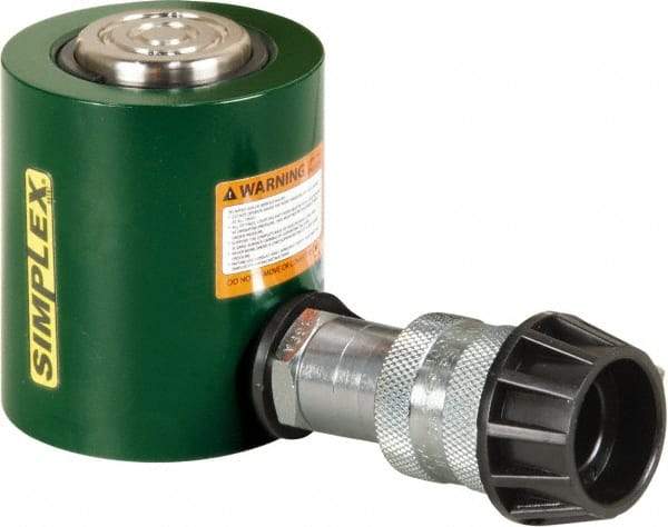 TK Simplex - 1-1/2" Stroke, 10 Ton Portable Hydraulic Low Profile Cylinder - 2.24 Sq In Effective Area, 3.4 Cu In Oil Capacity, 3.47 to 4.97" High, 1-1/2" Plunger Diam, 10,000 Max psi - Exact Tool & Supply