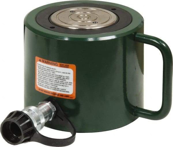 TK Simplex - 2-1/4" Stroke, 100 Ton Portable Hydraulic Low Profile Cylinder - 19.63 Sq In Effective Area, 44.2 Cu In Oil Capacity, 5.56 to 7.81" High, 3-5/8" Plunger Diam, 10,000 Max psi - Exact Tool & Supply
