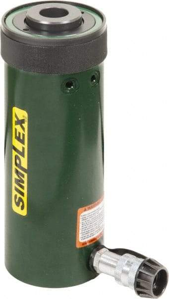 TK Simplex - 6-1/8" Stroke, 30 Ton Portable Hydraulic Hollow Hole Cylinder - 7.22 Sq In Effective Area, 44.23 Cu In Oil Capacity, 13 to 19.13" High, 2-1/2" Plunger Diam, 10,000 Max psi - Exact Tool & Supply