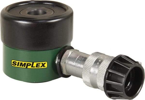 TK Simplex - 5/16" Stroke, 12 Ton Portable Hydraulic Hollow Hole Cylinder - 2.76 Sq In Effective Area, 0.86 Cu In Oil Capacity, 2.2 to 2.5" High, 1-3/8" Plunger Diam, 10,000 Max psi - Exact Tool & Supply
