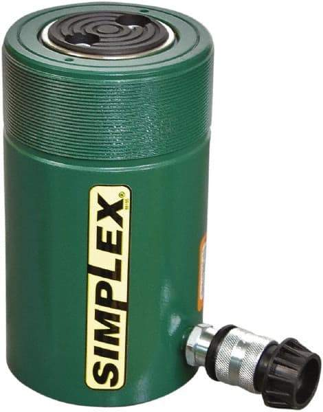 TK Simplex - 6" Stroke, 75 Ton Portable Hydraulic Single Acting Cylinder - 15.9 Sq In Effective Area, 95.4 Cu In Oil Capacity, 11.31 to 17.37" High, 3.75" Cyl Bore Diam, 4-1/2" Plunger Diam, 10,000 Max psi - Exact Tool & Supply