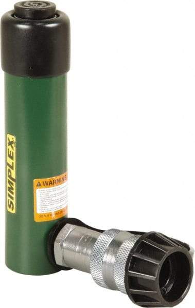 TK Simplex - 3-1/8" Stroke, 5 Ton Portable Hydraulic Single Acting Cylinder - 0.99 Sq In Effective Area, 2.98 Cu In Oil Capacity, 6.52 to 9.65" High, 1" Cyl Bore Diam, 1-1/8" Plunger Diam, 10,000 Max psi - Exact Tool & Supply