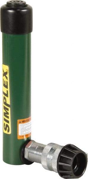 TK Simplex - 5-1/8" Stroke, 5 Ton Portable Hydraulic Single Acting Cylinder - 0.99 Sq In Effective Area, 4.97 Cu In Oil Capacity, 8.52 to 13.65" High, 1" Cyl Bore Diam, 1-1/8" Plunger Diam, 10,000 Max psi - Exact Tool & Supply