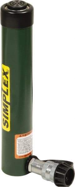 TK Simplex - 10" Stroke, 10 Ton Portable Hydraulic Single Acting Cylinder - 2.24 Sq In Effective Area, 22.65 Cu In Oil Capacity, 13.78 to 23.78" High, 1.5" Cyl Bore Diam, 1.69" Plunger Diam, 10,000 Max psi - Exact Tool & Supply