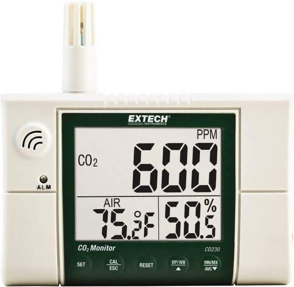 Extech - Visual, Audible Alarm, LCD Display, Indoor Air Quality Monitor - Monitors Carbon Dioxide - Exact Tool & Supply