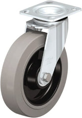 Swivel Top Plate Caster: Rubber, 8″ Wheel Dia, 2″ Wheel Width, 1,100 lb Capacity, 2-23/64″ OAH Rubber, 1,100 Lb Capacity, Ball Bearing, 4 x 4-1/2″ Plate