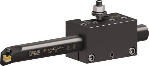 Dorian Tool - Series DA, #DQ-41S-DUAL Boring Bar Tool Post Holder - 430 to 810mm Lathe Swing, 4" OAH x 6-1/2" OAL, 1-1/4" Centerline Height - Exact Tool & Supply