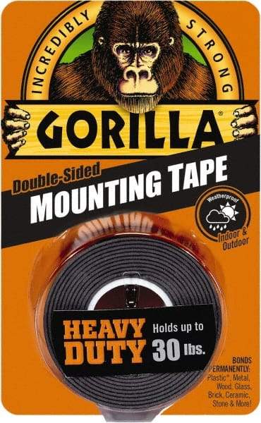 Gorilla Tape - 1" x 60" Acrylic Adhesive Double Sided Tape - 43 mil Thick, Black, Polyethylene Film Liner, Continuous Roll - Exact Tool & Supply