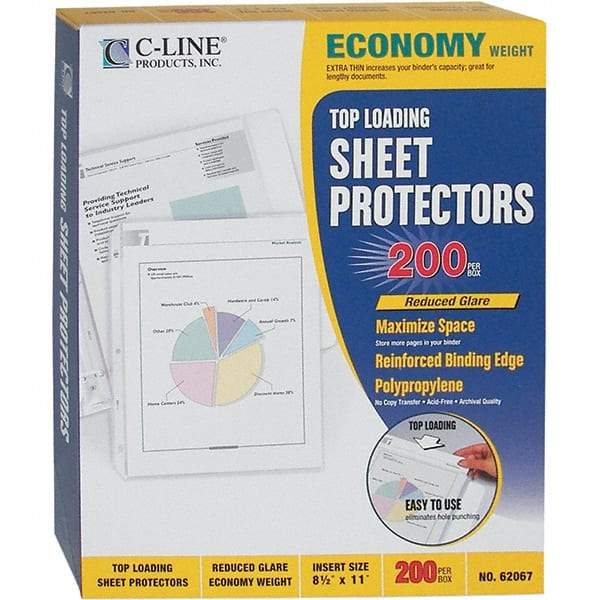 C-LINE - 200 Piece Clear Sheet Protectors-Ring Binder - 11" High x 8-1/2" Wide - Exact Tool & Supply