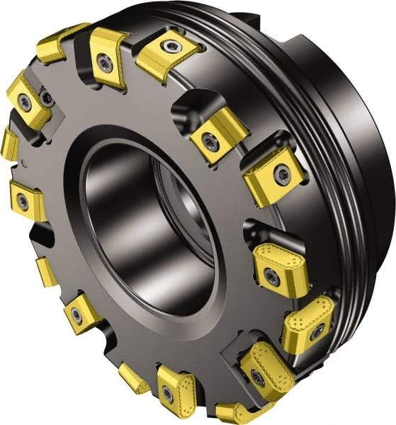 Sandvik Coromant - 101.6mm Cut Diam, 38.1mm Arbor Hole, 0.9mm Max Depth of Cut, 25° Indexable Chamfer & Angle Face Mill - 6 Inserts, 425N-1707 Insert, 425N-1707 Cut, Series CoroMill 425 - Exact Tool & Supply