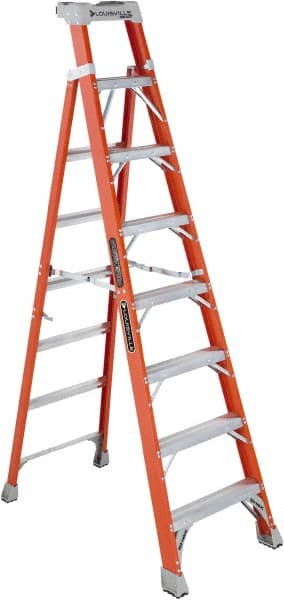 Louisville - 7 Steps, 8' High, Type IA Rating, Fiberglass Step Ladder - Exact Tool & Supply