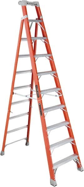 Louisville - 9 Steps, 10' High, Type IA Rating, Fiberglass Step Ladder - Exact Tool & Supply
