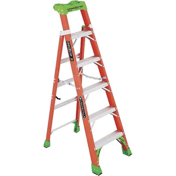 Louisville - 5 Steps, 6' High, Type IA Rating, Fiberglass Step Ladder - 300 Lb Capacity, 23-1/4" Base Width - Exact Tool & Supply