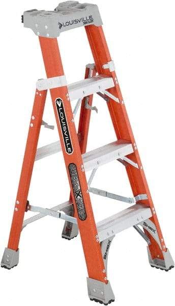 Louisville - 3 Steps, 4' High, Type IA Rating, Fiberglass Step Ladder - 300 Lb Capacity, 20-1/4" Base Width - Exact Tool & Supply