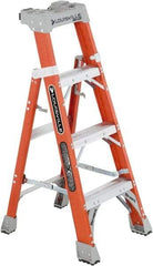 Louisville - 3 Steps, 4' High, Type IA Rating, Fiberglass Step Ladder - 300 Lb Capacity, 20-1/4" Base Width - Exact Tool & Supply