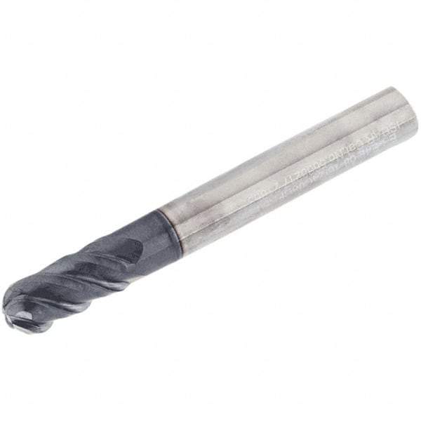 Iscar - 12mm Diam, 24mm LOC, 4 Flute Solid Carbide Ball End Mill - TiAlN Finish, Single End, 83mm OAL, 12mm Shank Diam, Spiral Flute - Exact Tool & Supply