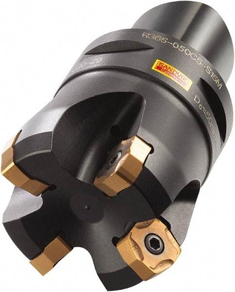 Sandvik Coromant - 60mm Cut Diam, 63mm Arbor Hole, 6mm Max Depth of Cut, 65° Indexable Chamfer & Angle Face Mill - 5 Inserts, R365-1505ZNE Insert, Right Hand Cut, Series CoroMill 365 - Exact Tool & Supply