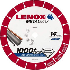 Lenox - 14" 25/30 Grit Diamond Cutoff Wheel - 0.13" Thick, 1" Arbor, 4,300 Max RPM, Use with Stationary Tools - Exact Tool & Supply