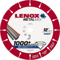 Lenox - 12" 25/30 Grit Diamond Cutoff Wheel - 0.126" Thick, 1" Arbor, 4,300 Max RPM, Use with Stationary Tools - Exact Tool & Supply