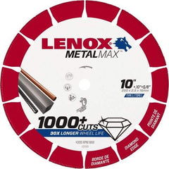 Lenox - 10" 25/30 Grit Diamond Cutoff Wheel - 0.114" Thick, 5/8" Arbor, 4,300 Max RPM, Use with Stationary Tools - Exact Tool & Supply