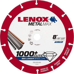 Lenox - 8" 40/50 Grit Diamond Cutoff Wheel - 0.06" Thick, 5/8" Arbor, 7,600 Max RPM, Use with Circular Saws - Exact Tool & Supply