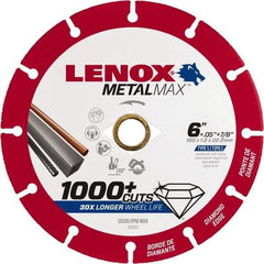 Lenox - 6" 40/50 Grit Diamond Cutoff Wheel - 0.05" Thick, 7/8" Arbor, 10,100 Max RPM, Use with Angle Grinders - Exact Tool & Supply