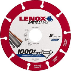 Lenox - 5" 40/50 Grit Diamond Cutoff Wheel - 0.05" Thick, 7/8" Arbor, 12,200 Max RPM, Use with Angle Grinders - Exact Tool & Supply