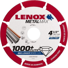 Lenox - 4-1/2" 40/50 Grit Diamond Cutoff Wheel - 0.05" Thick, 7/8" Arbor, 13,200 Max RPM, Use with Angle Grinders - Exact Tool & Supply