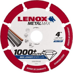 Lenox - 4" 40/50 Grit Diamond Cutoff Wheel - 0.05" Thick, 5/8" Arbor, 15,200 Max RPM, Use with Angle Grinders - Exact Tool & Supply