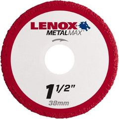 Lenox - 1-1/2" 40/50 Grit Diamond Cutoff Wheel - 0.05" Thick, 3/8" Arbor, 40,200 Max RPM, Use with Die Grinders - Exact Tool & Supply