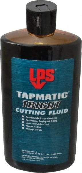 LPS - Tapmatic TriCut, 16 oz Bottle Cutting & Tapping Fluid - Semisynthetic, For Boring, Broaching, Drawing, Drilling, Engraving, Facing, Milling, Reaming, Sawing, Stamping, Tapping, Threading, Turning - Exact Tool & Supply