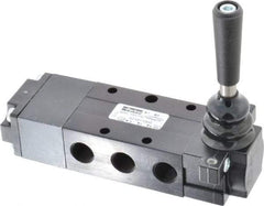 Parker - 0.83 CV Rate, 1/4" NPT Inlet Direct Air 4 Mechanical Spool Valve - 4 Way, 3 Position CC, 150 Max psi, Lever Spring Return - Exact Tool & Supply