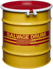 Made in USA - 20 Gallon Yellow with Red Cover Carbon Steel Open Head Drum - 19-1/4" High x 18-1/4" Diam - Exact Tool & Supply
