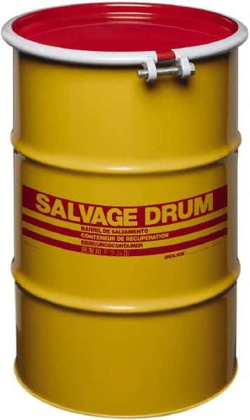Made in USA - 30 Gallon Cylindrical Carbon Steel Open Head Drum - 27-1/2" High x 18-1/4" Diam - Exact Tool & Supply