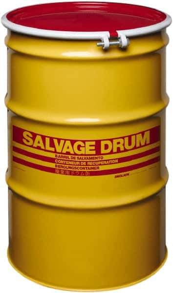 Made in USA - 55 Gallon Cylindrical Carbon Steel Open Head Drum - 33" High x 22-1/2" Diam - Exact Tool & Supply