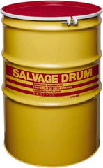 Made in USA - 110 Gallon Yellow with Red Cover Cylindrical Carbon Steel Open Head Drum - 41" High x 30" Diam - Exact Tool & Supply