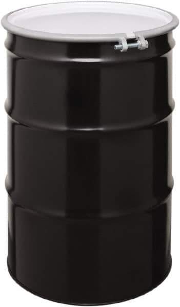 Made in USA - 55 Gallon Black Cylindrical Carbon Steel Open Head Drum - 33" High x 22-1/2" Diam - Exact Tool & Supply